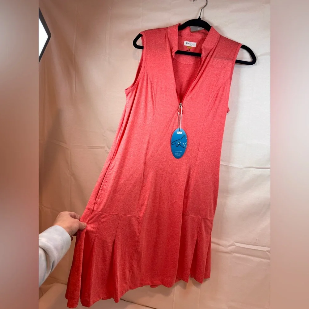 Greg Norman Golf Dress Sleeveless Quarter Zip Mock Neck Pleats Pink Size Medium - Picture 8 of 16